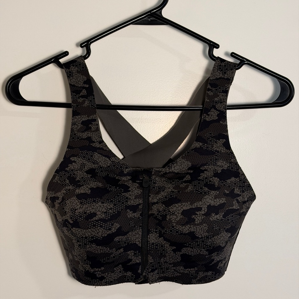 lululemon Discontinued Enlite Front Zip Sports Bra Olive Green Camo 34B
